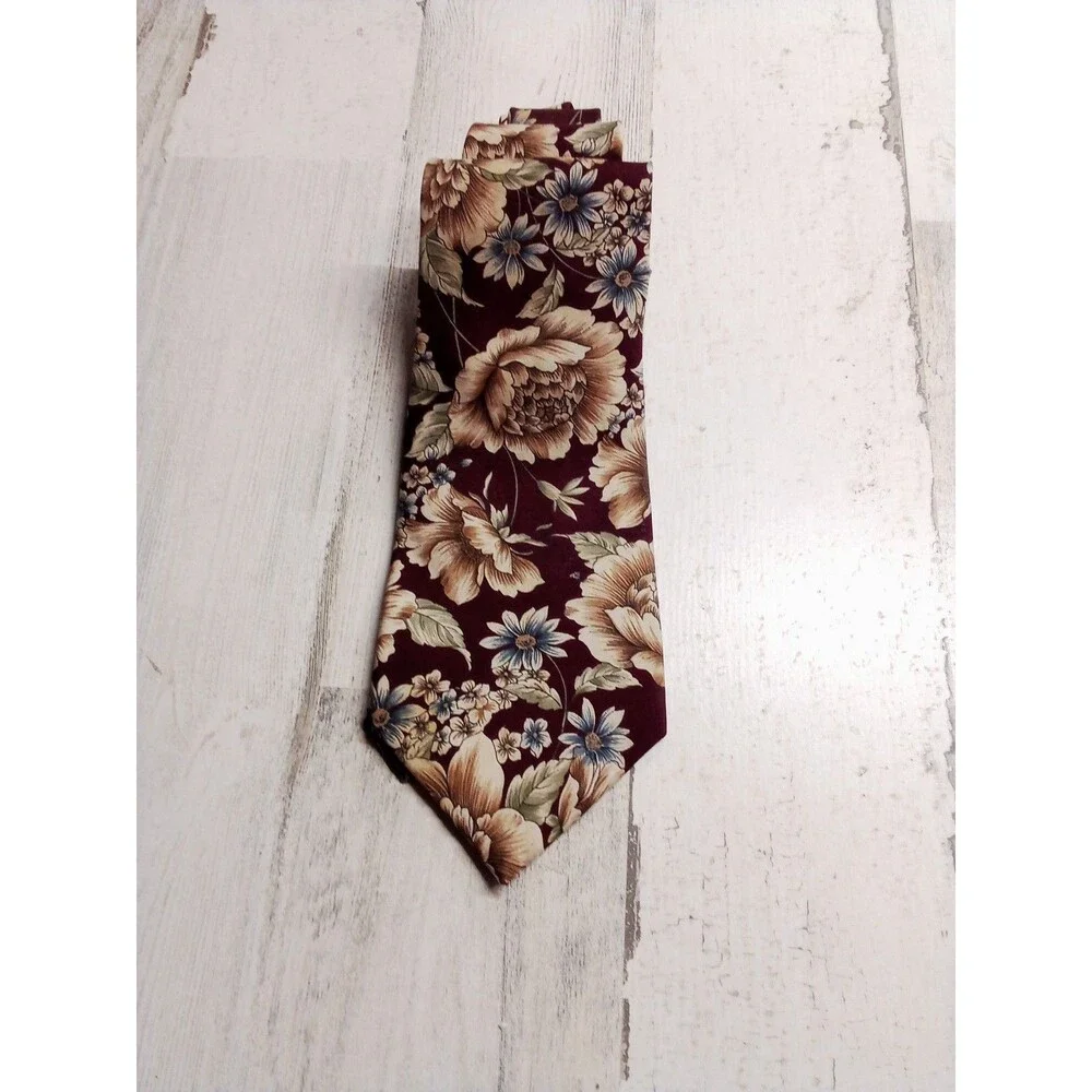 Men's Wembley Burgundy Floral Tie 56 Inches Long Silk